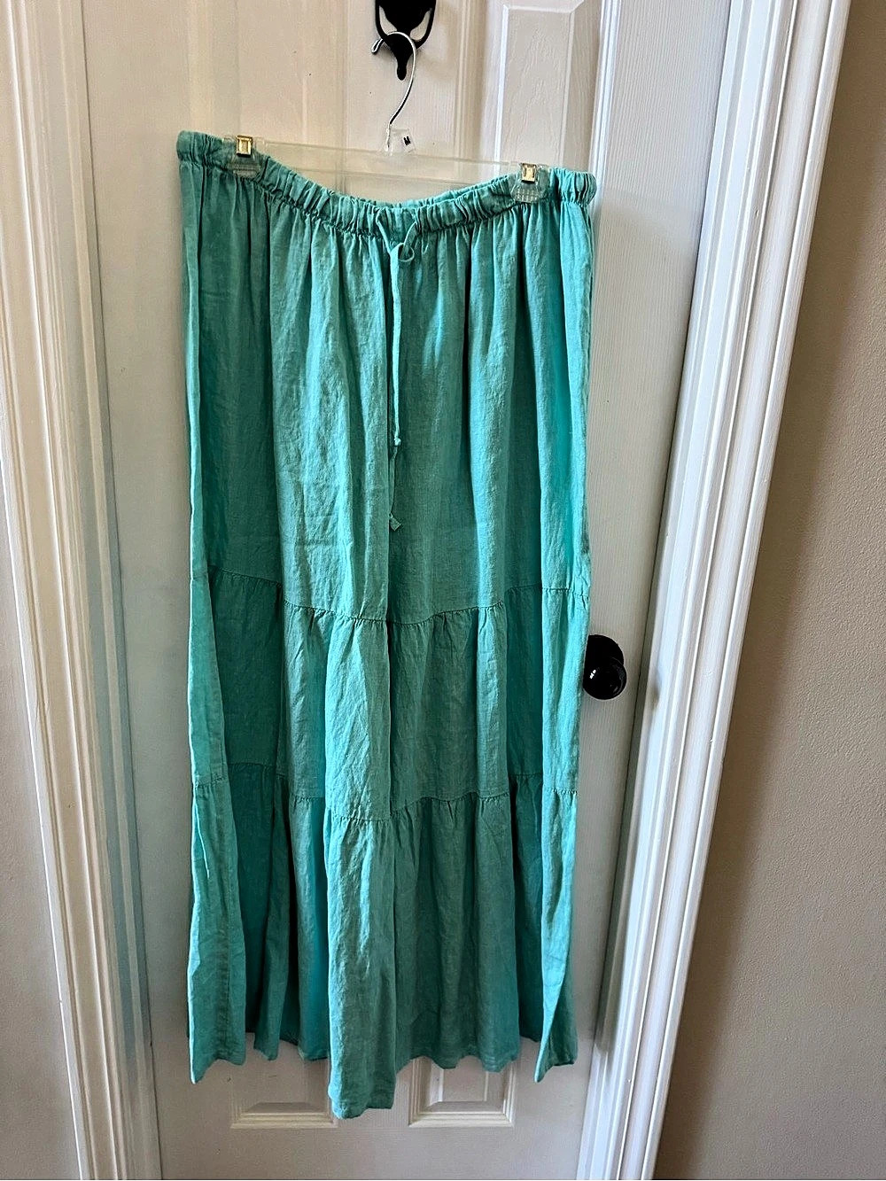Linen Maxi Tiered Pants in turquoise